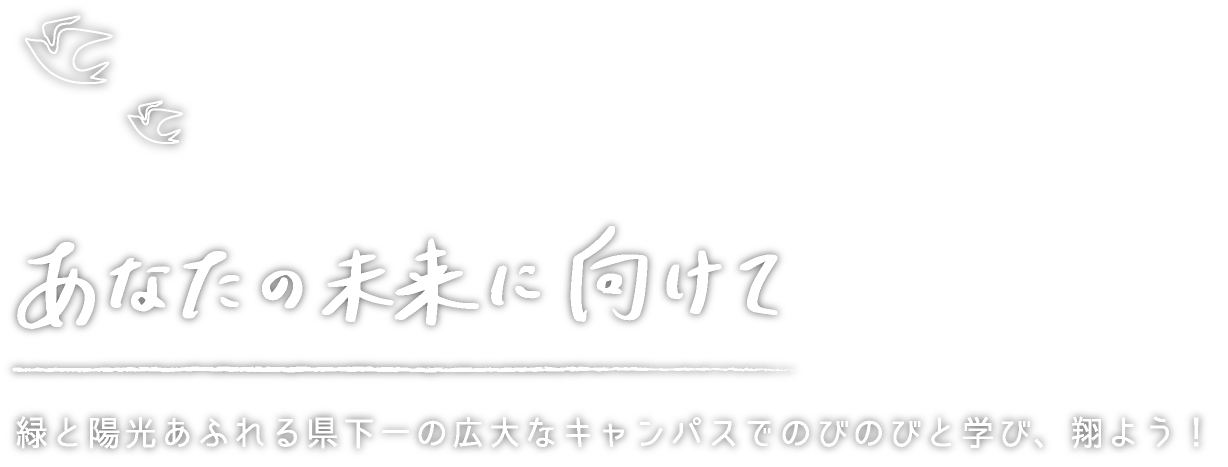 あなたの未来に向けて 縁と陽光あふれる県下一の広大なキャンパスでのびのびと学び、翔よう!